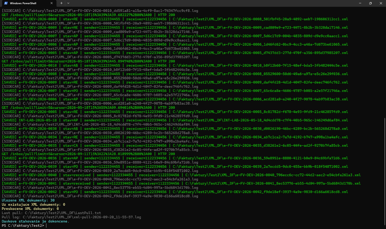 Ukážka sťahovania prijatých XML dokumentov cez XML-Manager